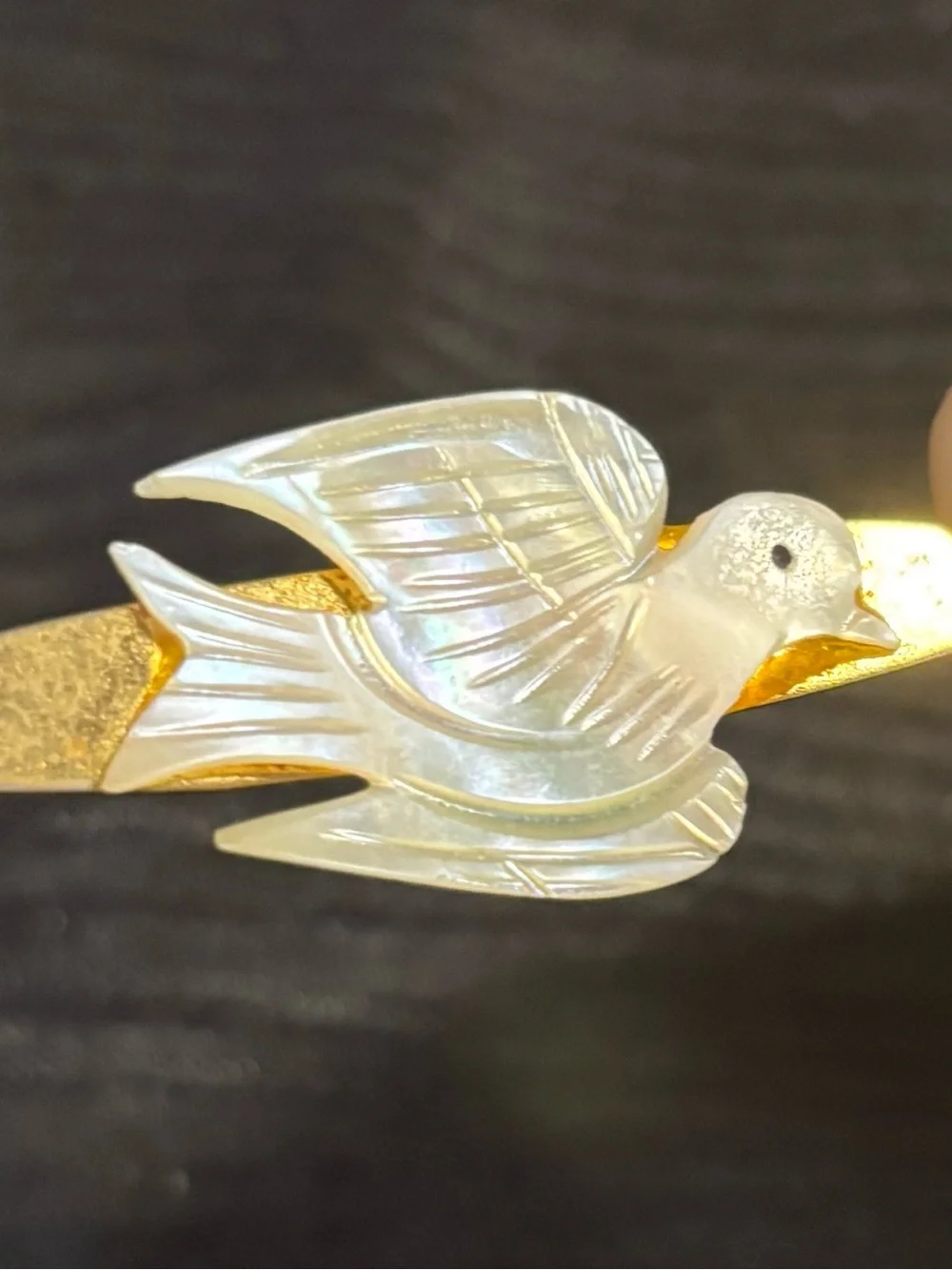 Vintage Pre-1980s Hand-Carved Mother of Pearl Bird Hair Pin Slide